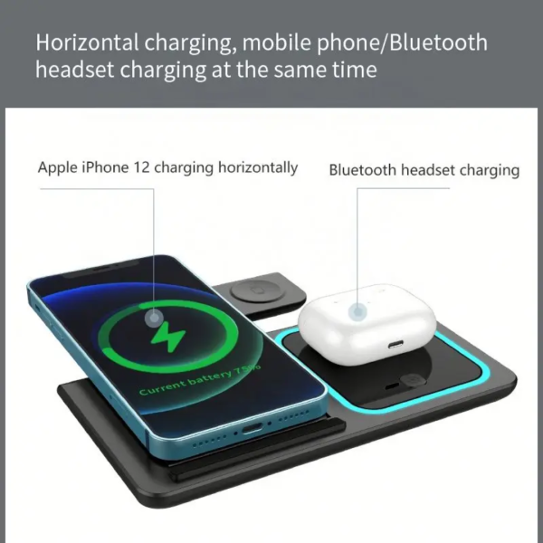 Premium 3-in-1 Magnetic Foldable Wireless Charging Station – 15W Fast Charger for Phone, Smartwatch & Earbuds