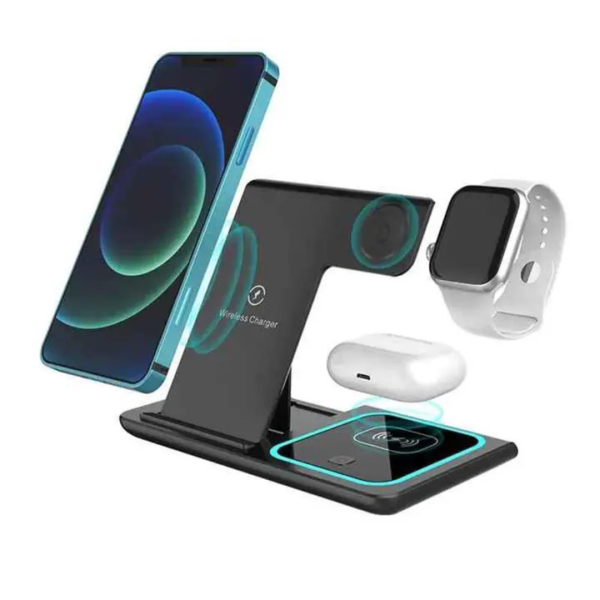 Premium 3-in-1 Magnetic Foldable Wireless Charging Station – 15W Fast Charger for Phone, Smartwatch & Earbuds