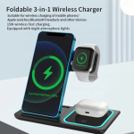 Premium 3-in-1 Magnetic Foldable Wireless Charging Station – 15W Fast Charger for Phone, Smartwatch & Earbuds