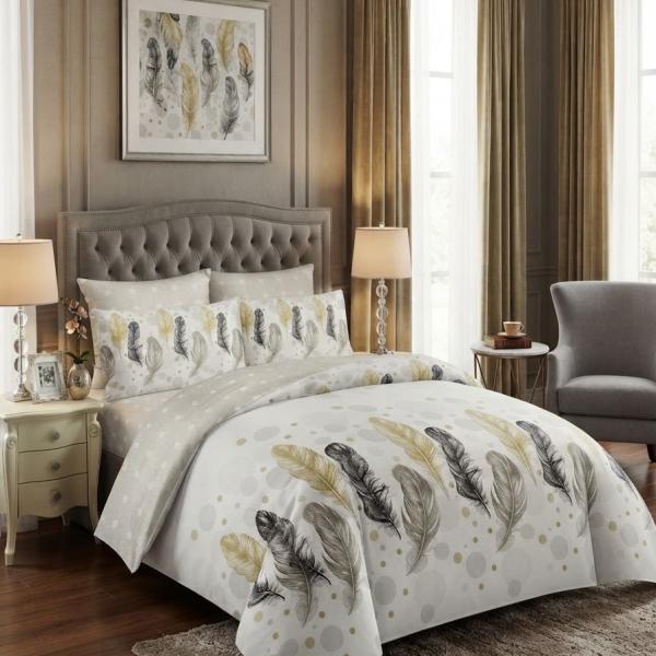 5x6 Cream & Gold Feather Scatter 4-Piece Duvet Set