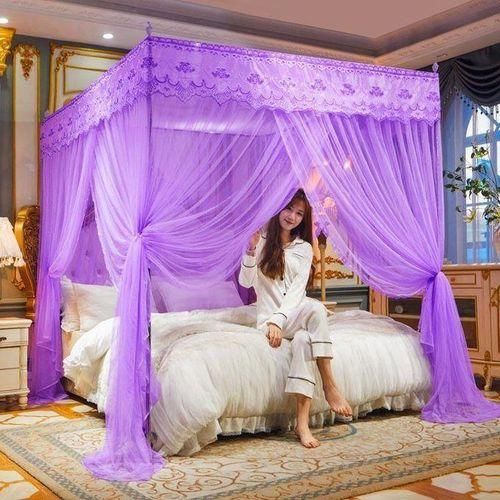 Ultimate Protection & Cozy Mosquito Net with 4 Stainless Steel Stands & 3 Doors Design Bed Net S1 - Purple