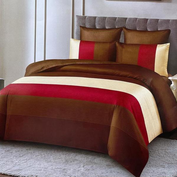 Modern Color-Block Chocolate Brown & Crimson 4-Piece Duvet Set (6by6) – 1 Duvet, 1 Bedsheet, 2 Pillowcases