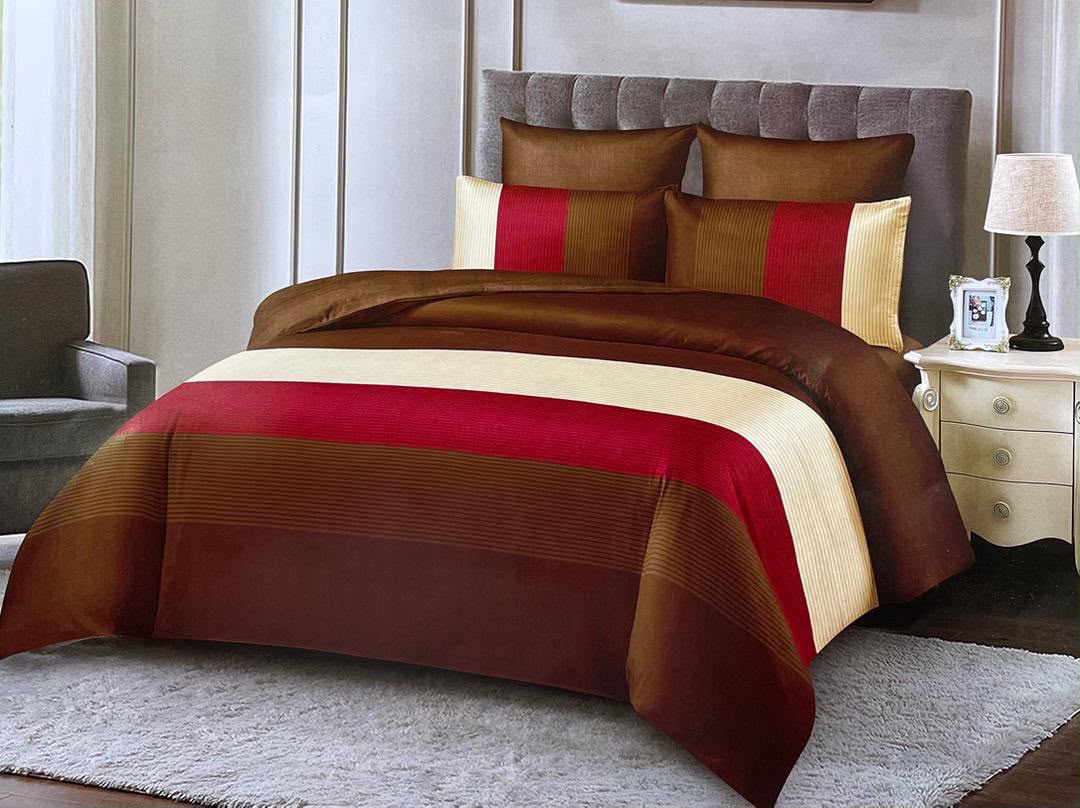 Modern Color-Block Chocolate Brown & Crimson 4-Piece Duvet Set (6by6) – 1 Duvet, 1 Bedsheet, 2 Pillowcases
