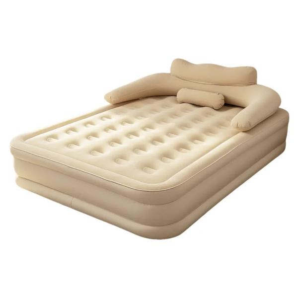 Inflatable Air Mattress with Built-In Headboard and Removable Backrest Support