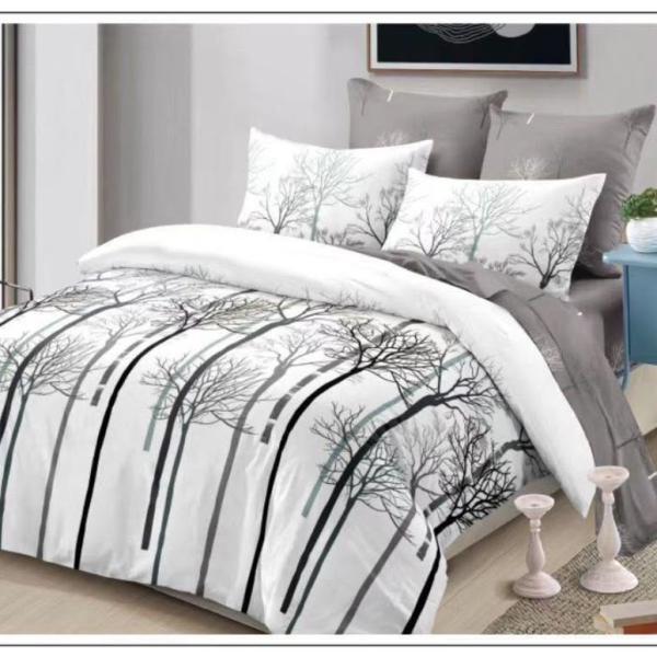 Minimalist Birch Forest Tree Print 4-Piece Duvet Set (6by6) – 1 Duvet, 1 Bedsheet, 2 Pillowcases