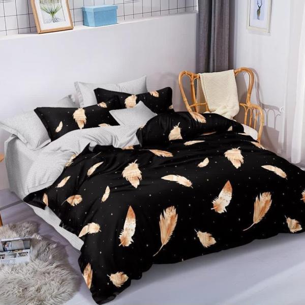 5x6 Midnight Black & Gold Feather 4-Piece Duvet Set
