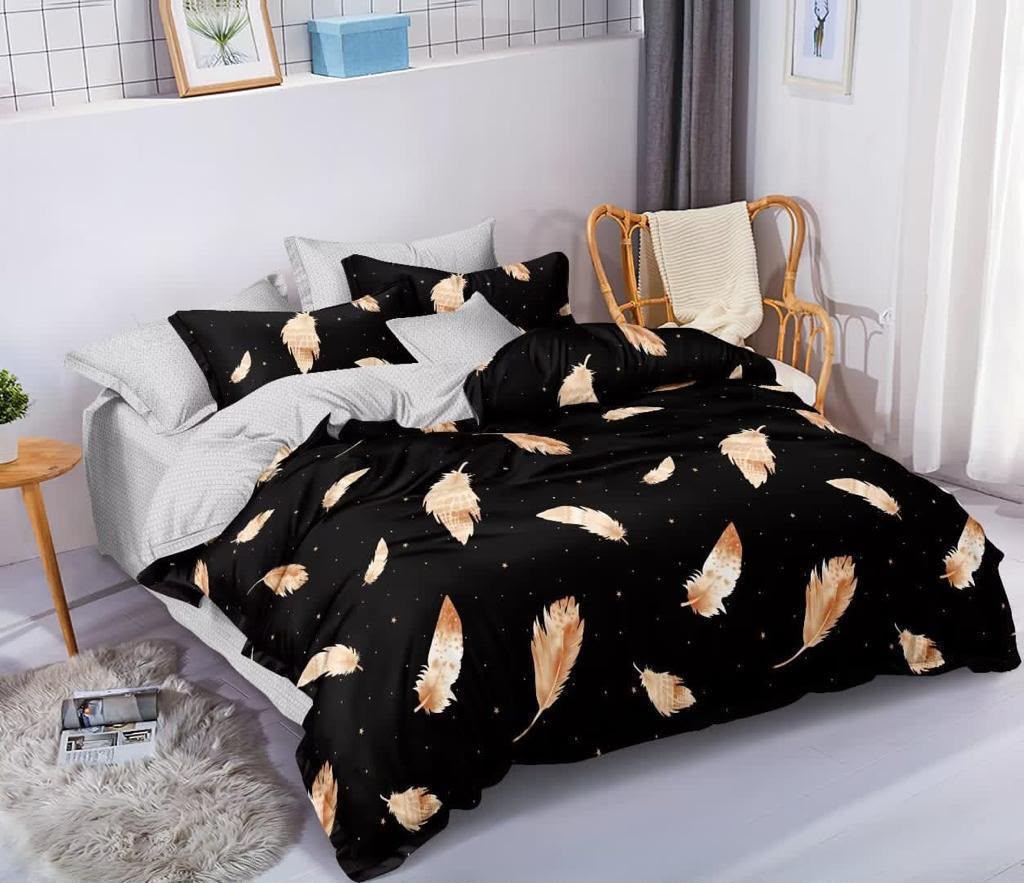 5x6 Midnight Black & Gold Feather 4-Piece Duvet Set