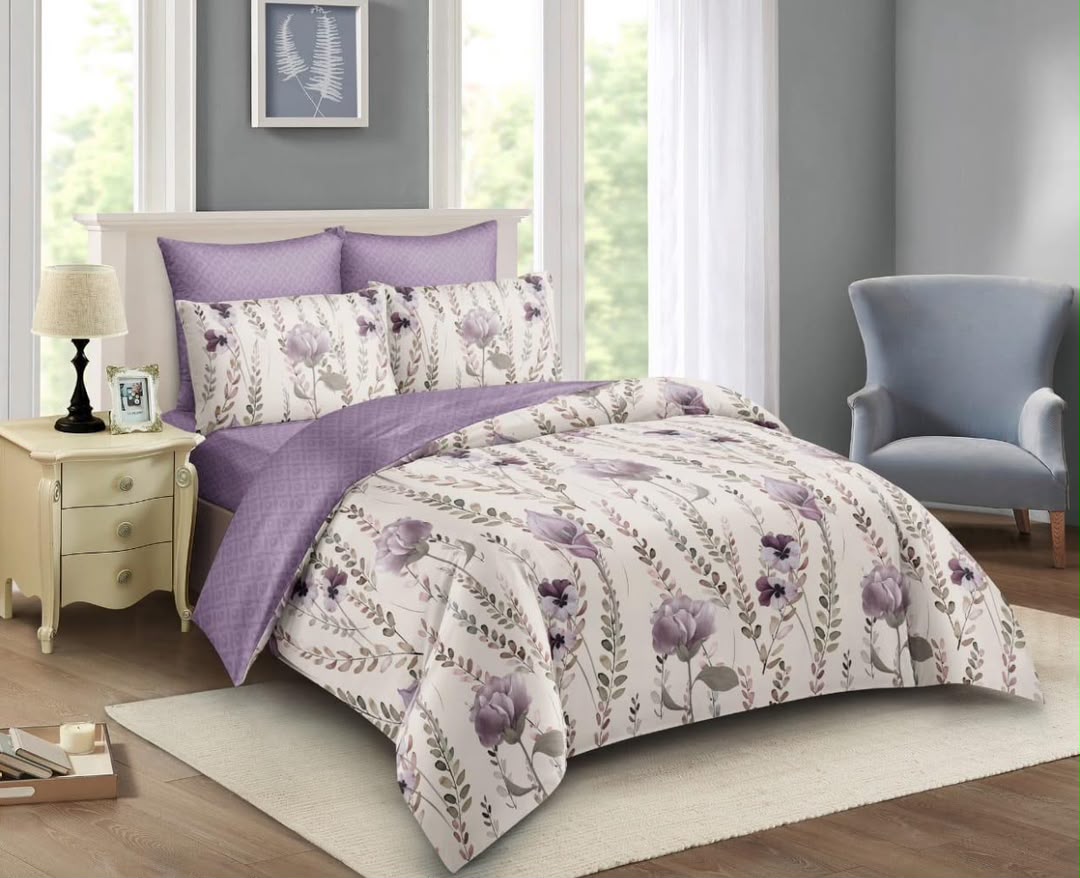Lavender Garden Floral Print 4-Piece Duvet Set (6by6) – 1 Duvet, 1 Bedsheet, 2 Pillowcases