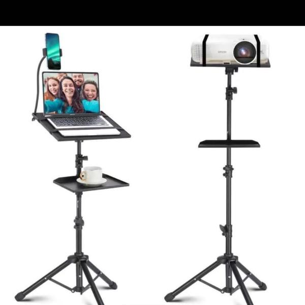Laptop Projector Tripod Stand VS61, Adjustable Height 22 to 62 inches with second tray, phone holder