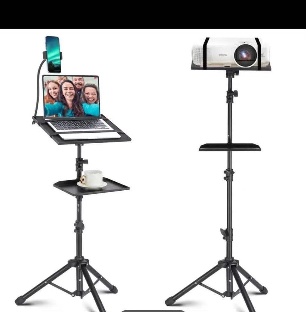 Laptop Projector Tripod Stand VS61, Adjustable Height 22 to 62 inches with second tray, phone holder