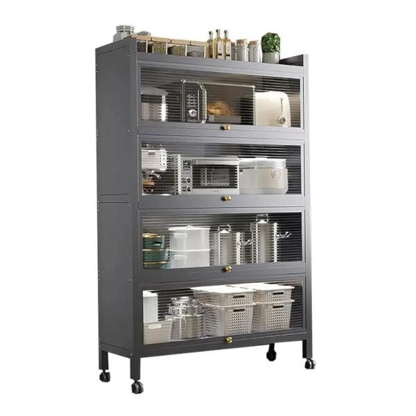 5-Tier Modern Rolling Kitchen Baker’s Rack with Clear Flip-Up Doors