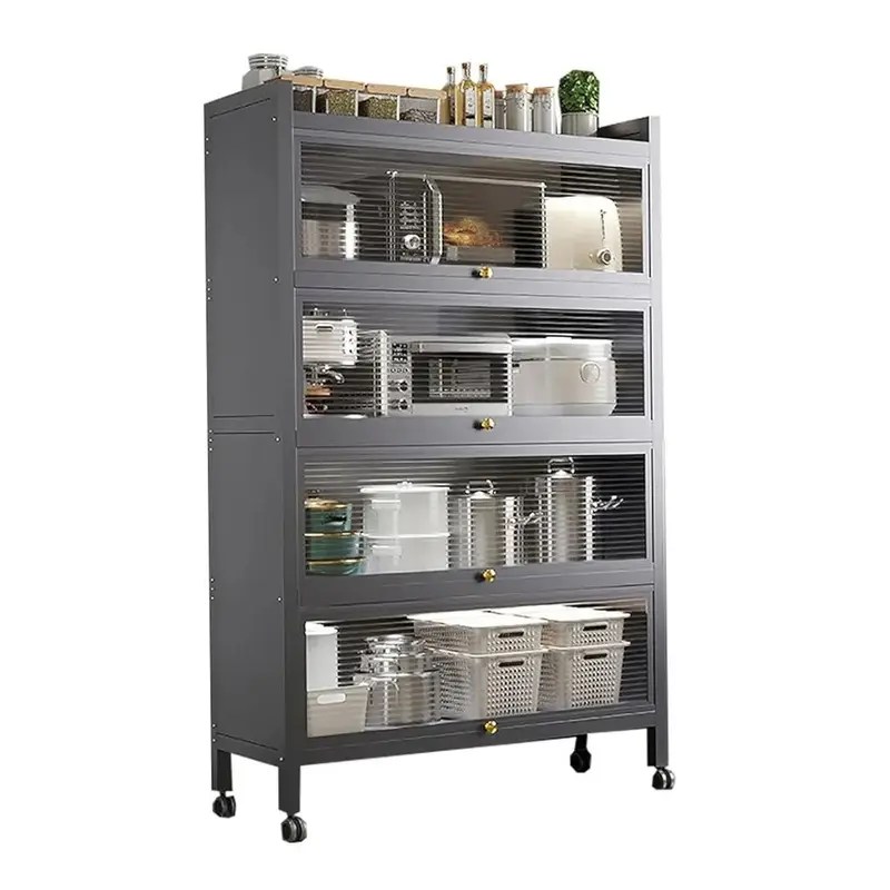 5-Tier Modern Rolling Kitchen Baker’s Rack with Clear Flip-Up Doors
