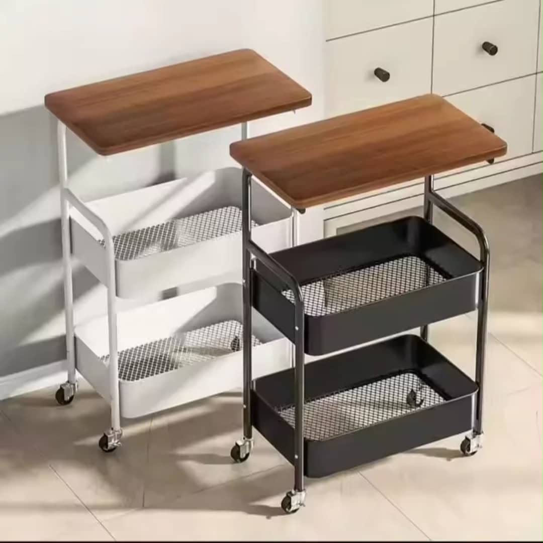 3-Tier Rolling Utility Cart with a Wooden Tabletop