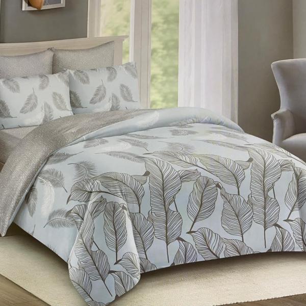 5x6 Ice Blue Botanical Line Art 4-Piece Duvet Set