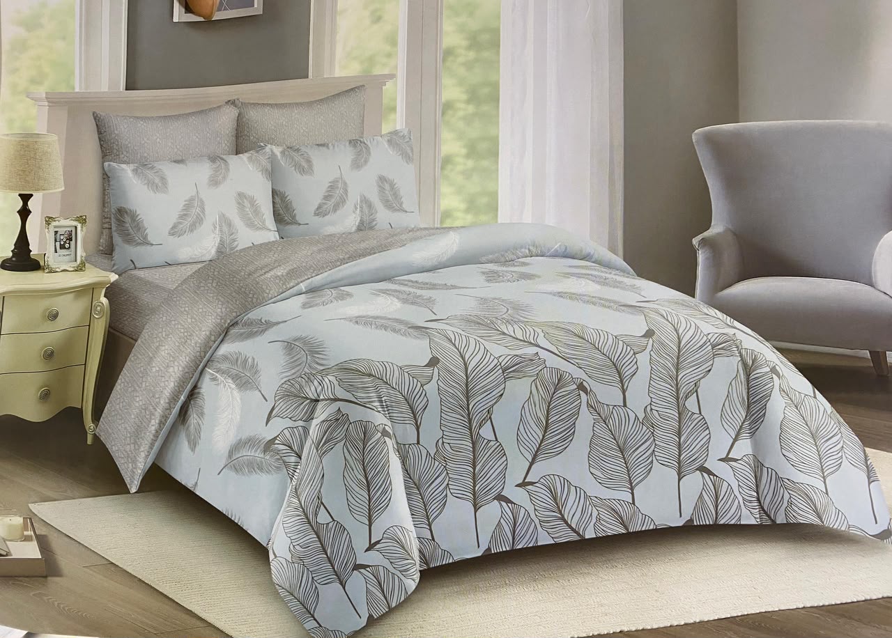 5x6 Ice Blue Botanical Line Art 4-Piece Duvet Set