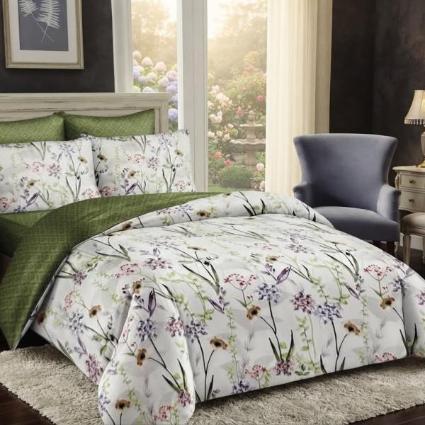 Botanical Wildflower Olive Green 4-Piece Duvet Set (6by6) – 1 Duvet, 1 Bedsheet, 2 Pillowcases