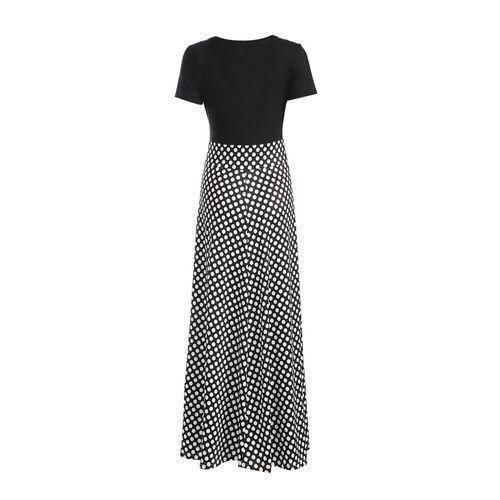 Women's Elegant Polka Dot Patchwork Maxi Dress – Short Sleeve Round Neck Office Gown