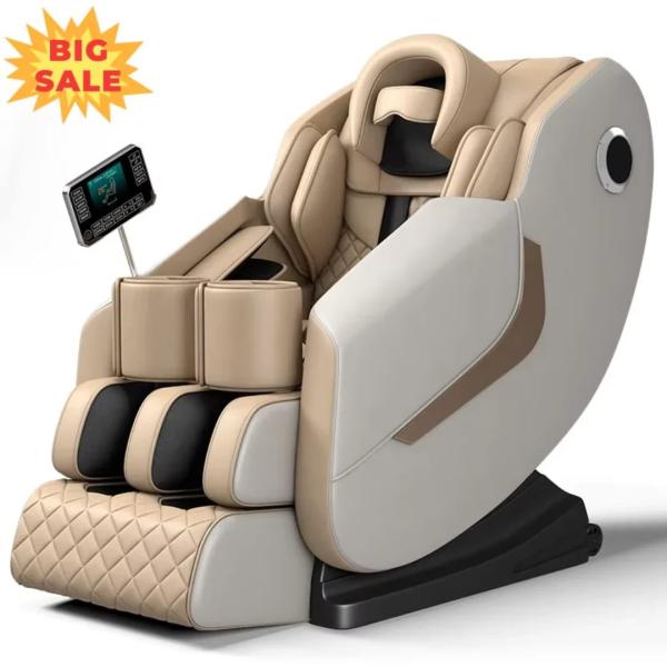 4D Zero Gravity Full Body Electric Massage Chair Recliner with Smart LCD Touch Screen, Airbag Compression, Bluetooth Speakers, and Heat Therapy.