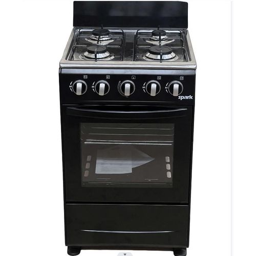 SPARK 4 Gas Cooker with Gas Oven (SK4G, 50x50cm) – 4 Burners, Stainless Steel Hob & Glass Oven Door (Black)