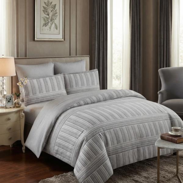5x6 Classic Silver Grey Pinstripe 4-Piece Duvet Set