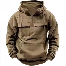 New autumn-winter men's hooded solid-color casual hoodie - fashionable young man's multi-pocket patch hoodie pullover shirt