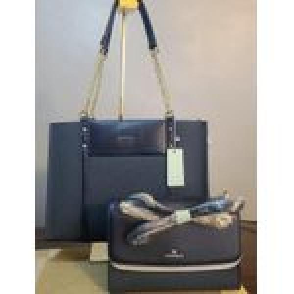 CHRISBELLA Chris-Bella Navy Blue Tote w Sling Purse- 2 in 1