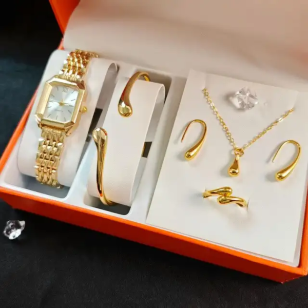 Women’s Luxury Quartz Watch & Jewelry Gift Set – Gold-Tone Fashion Accessories Collection