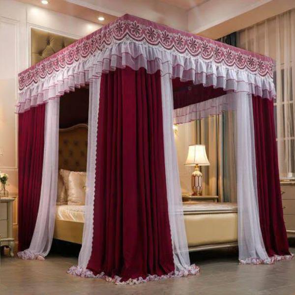 Luxury 4-Poster Canopy Mosquito Net with Privacy Drapes & Lace Border (5by6 & 6by6)