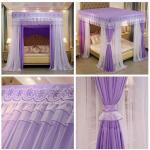 Luxury 4-Poster Canopy Mosquito Net with Privacy Drapes & Lace Border (5by6 & 6by6)