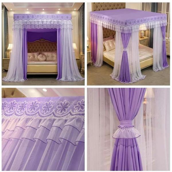 Luxury 4-Poster Canopy Mosquito Net with Privacy Drapes & Lace Border (5by6 & 6by6)