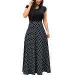 Women's Elegant Polka Dot Patchwork Maxi Dress – Short Sleeve Round Neck Office Gown