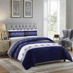 Elegant Royal Navy Blue & White Floral Striped 4-Piece Duvet Set (6by6) – 1 Duvet, 1 Bedsheet, 2 Pillowcases