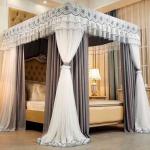 Luxury 4-Poster Canopy Mosquito Net with Privacy Drapes & Lace Border (5by6 & 6by6)