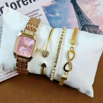 Women’s Luxury Quartz Watch & Jewelry Gift Set – Gold-Tone Fashion Accessories Collection