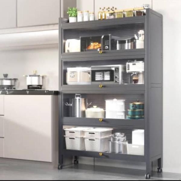 5-Tier Modern Rolling Kitchen Baker’s Rack with Clear Flip-Up Doors