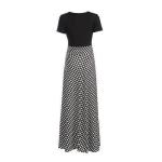 Women's Elegant Polka Dot Patchwork Maxi Dress – Short Sleeve Round Neck Office Gown