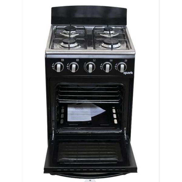 SPARK 4 Gas Cooker with Gas Oven (SK4G, 50x50cm) – 4 Burners, Stainless Steel Hob & Glass Oven Door (Black)