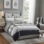 Modern Charcoal Grey Plaid Gradient 4-Piece Duvet Set (6by6) – 1 Duvet, 1 Bedsheet, 2 Pillowcases