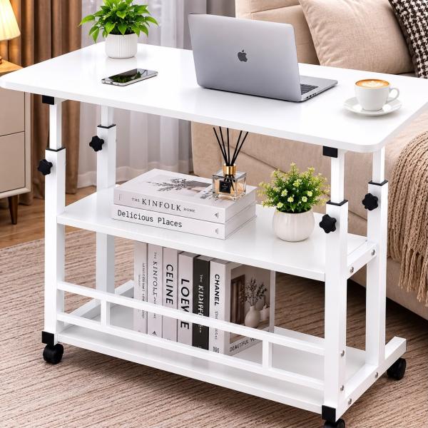 Adjustable Height Mobile Laptop Table with Wheels – Portable Desk for Bed & Sofa