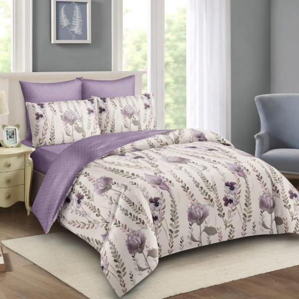 Lavender Garden Floral Print 4-Piece Duvet Set (6by6) – 1 Duvet, 1 Bedsheet, 2 Pillowcases