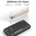 TECNO TPB-P204Q 20,000mAh Power Bank – Dual Built-In USB-C & Lightning Cables | 22.5W Fast Charging | LED Display