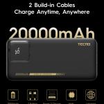 TECNO TPB-P204Q 20,000mAh Power Bank – Dual Built-In USB-C & Lightning Cables | 22.5W Fast Charging | LED Display