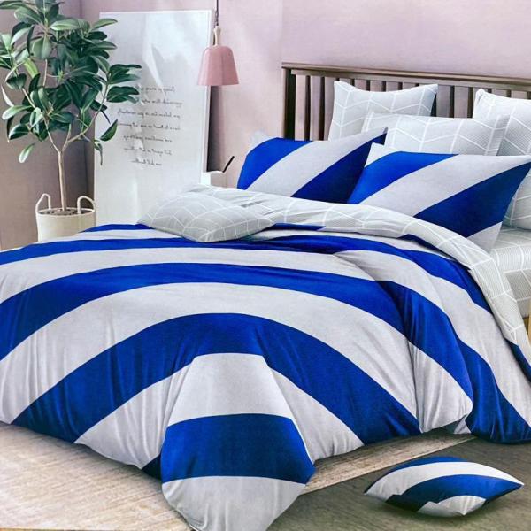 5x6 Royal Blue & Silver Diagonal Stripe 4-Piece Duvet Set
