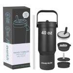 Everich 40oz Double-Wall Stainless Steel Tumbler with Handle and BPA-Free Dust-Proof Flip Lid