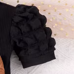 2Pcs Baby Girl Bow Decor Ribbed Knit Patchwork Puff Sleeve Dress with Matching Headband