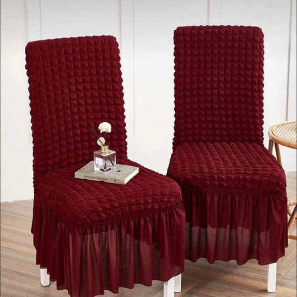 4 Piece Stretch Ruffled Dining Chair Covers with Skirt – Elastic Textured Jacquard Seat Protector