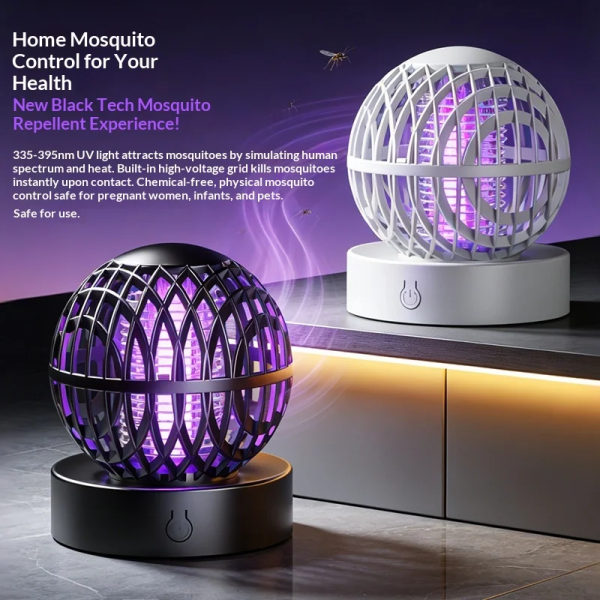 365nm USB-C Rechargeable UV Mosquito Killer Lamp – Portable Indoor Electric Bug Zapper with Protective Safety Grid