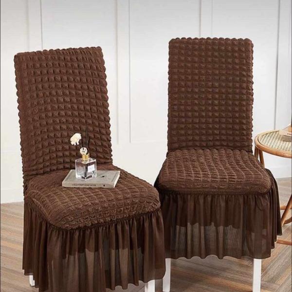 4 Piece Stretch Ruffled Dining Chair Covers with Skirt – Elastic Textured Jacquard Seat Protector