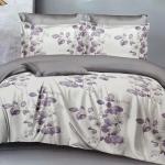 Elegant Purple Leaf Print & Grey Reversible 4-Piece Duvet Set (6by6) – 1 Duvet, 1 Bedsheet, 2 Pillowcases