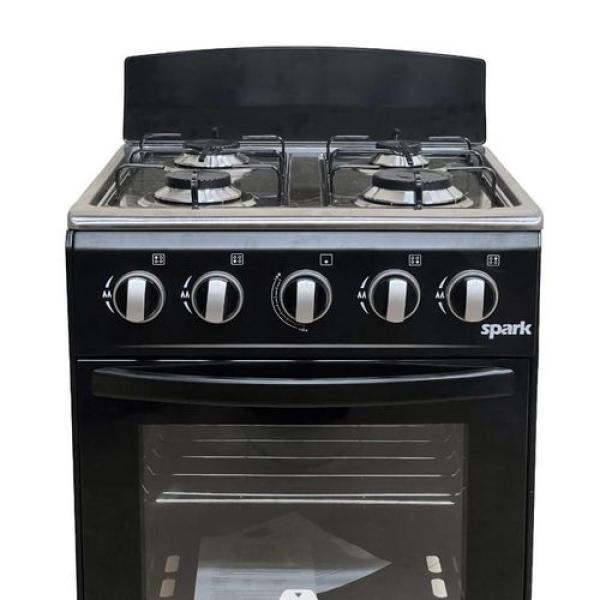 SPARK 4 Gas Cooker with Gas Oven (SK4G, 50x50cm) – 4 Burners, Stainless Steel Hob & Glass Oven Door (Black)